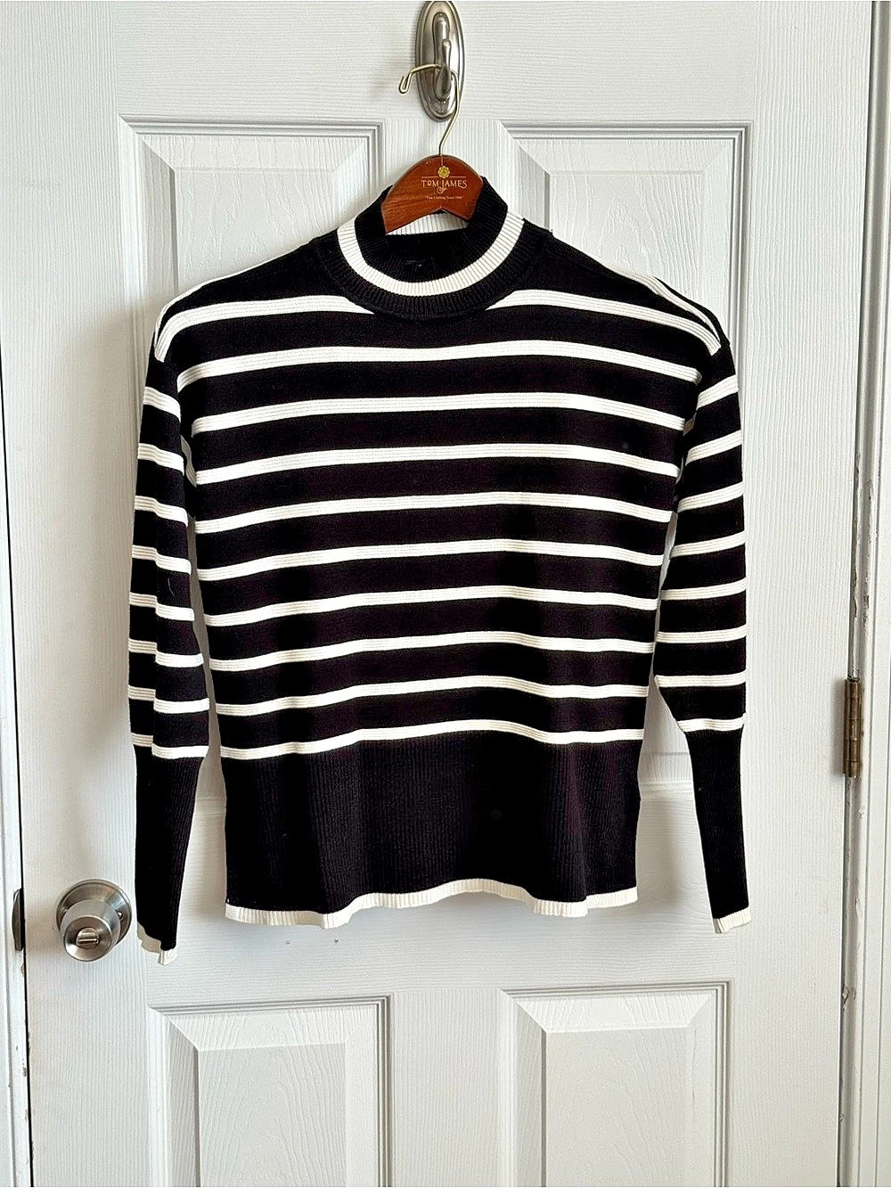 Rachel Zoe Black and White Striped Mock Neck Sweater XS